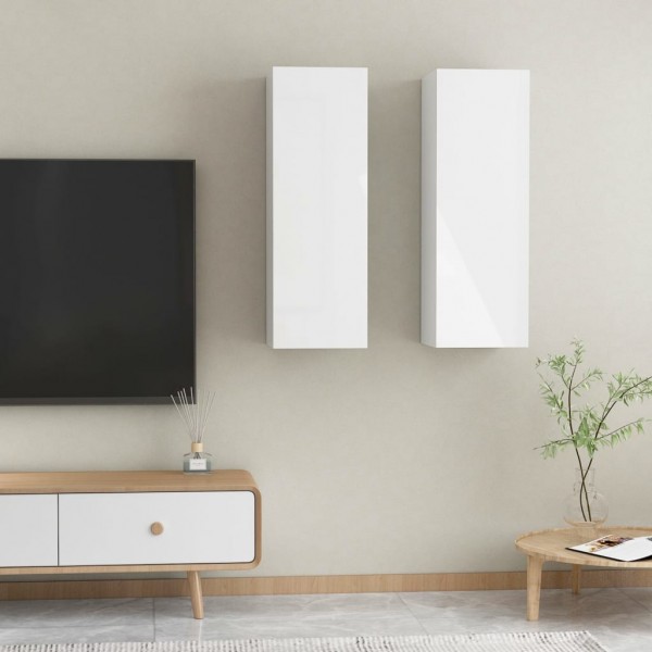 Muebles para TV 2 uds contrachapada blanco brillo 30.5x30x90 cm D