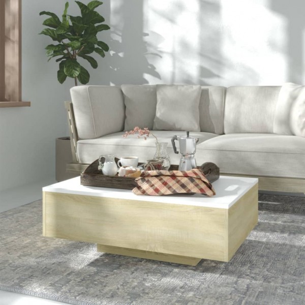 Mesa de centro madeira de contraplacado branco e carvalho 85x55x31 cm D