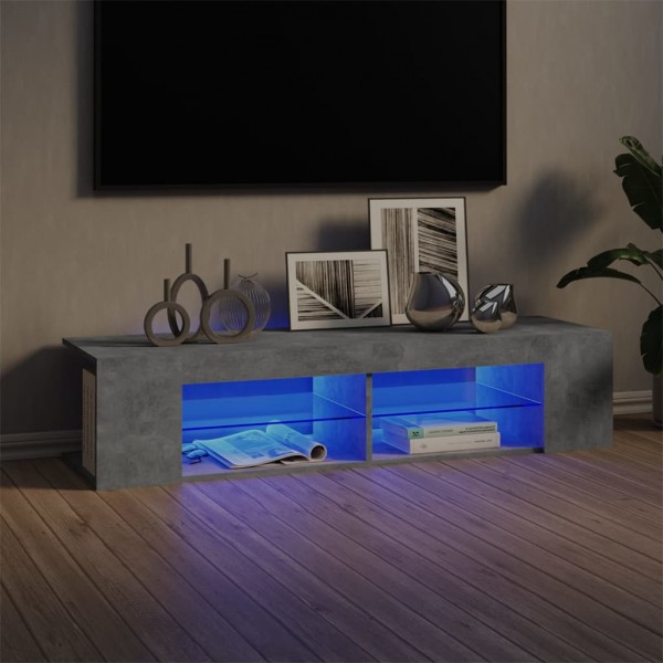 Mobiliário de televisão com luzes LED cinza de concreto 135x39x30 cm D