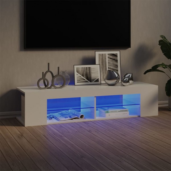 Mueble de TV con luces LED blanco brillante 135x39x30 cm D