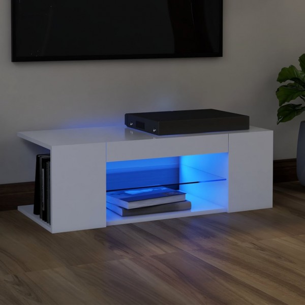 Mueble de TV con luces LED blanco 90x39x30 cm D