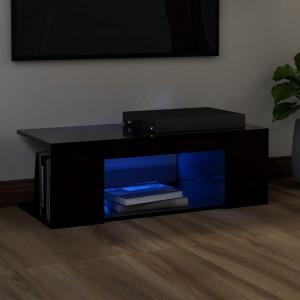 Mobiliário de televisão com luzes LED pretas 90x39x30 cm D