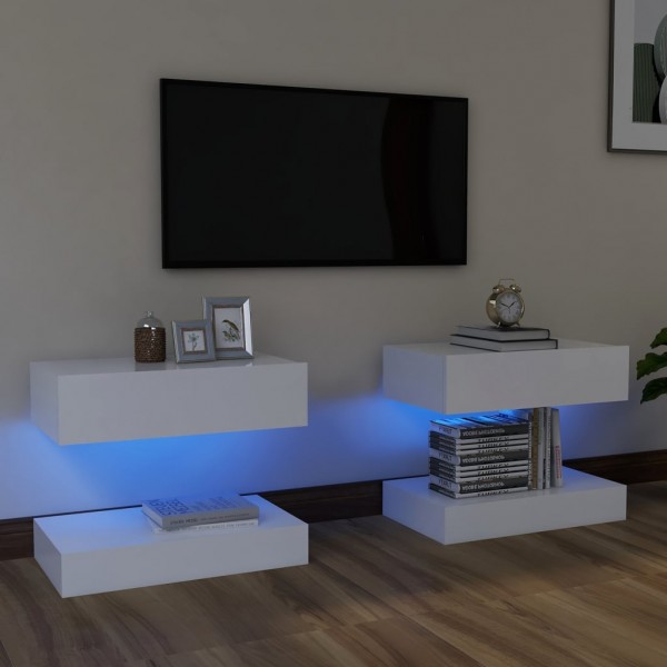 Muebles de TV con luces LED 2 uds blanco 60x35 cm D