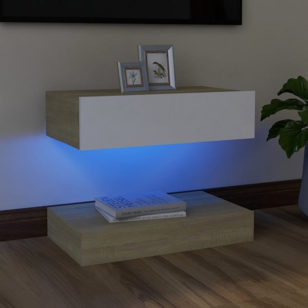 Mueble de TV con luces LED blanco y roble Sonoma 60x35 cm D