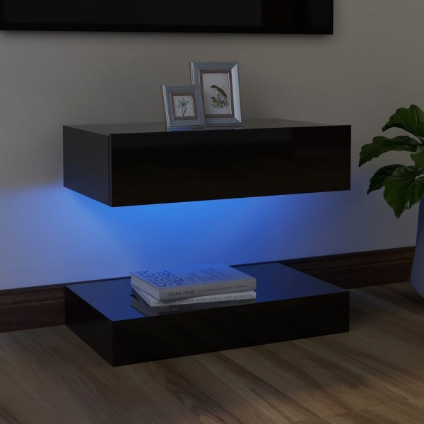 Mueble para TV con luces LED negro brillante 60x35 cm D