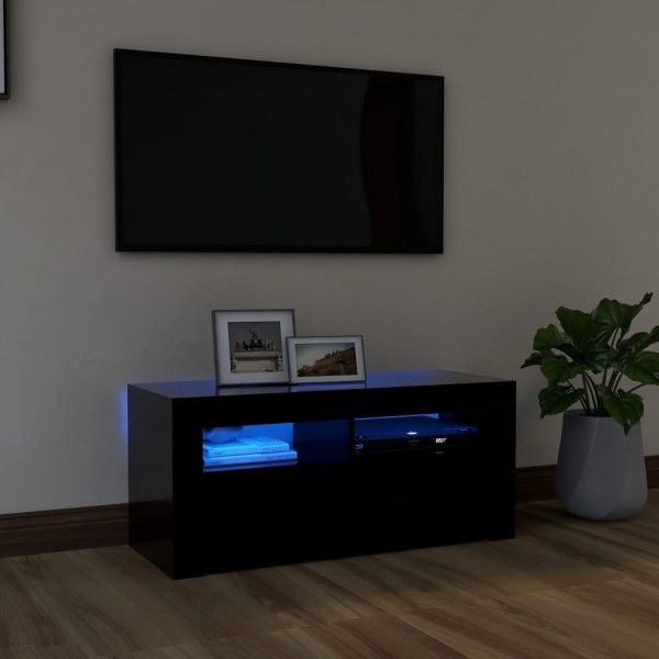 Mobiliário de televisão com luzes LED pretas 90x35x40 cm D