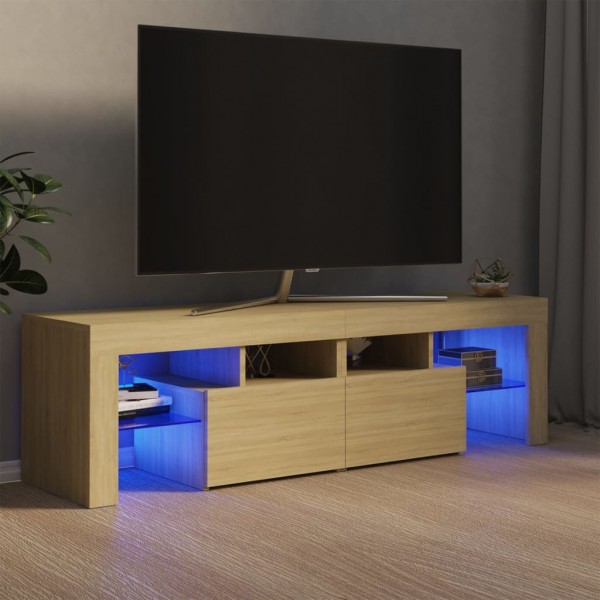 Mueble de TV con luces LED color roble Sonoma 140x36.5x40 cm D