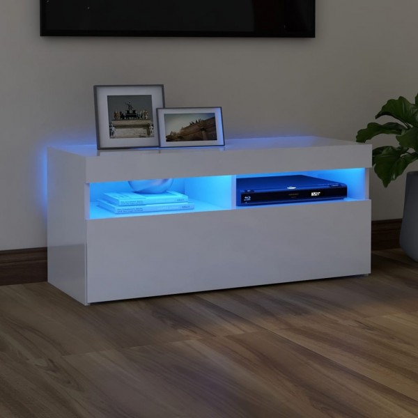 Mueble de TV con luces LED blanco brillante 90x35x40 cm D