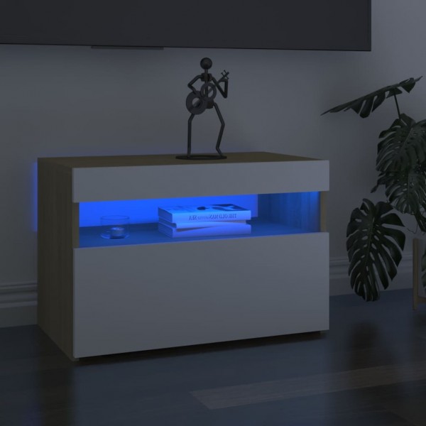 Mueble de TV con luces LED blanco y roble Sonoma 60x35x40 cm Mueble de TV con luces LED blanco y roble Sonoma 60x35x40 cm D