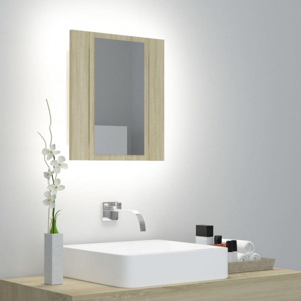 Armario espejo de baño LED acrílico roble Sonoma 40x12x45 cm D