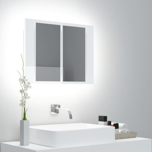Armario espejo de baño LED acrílico blanco brillo 60x12x45 cm D