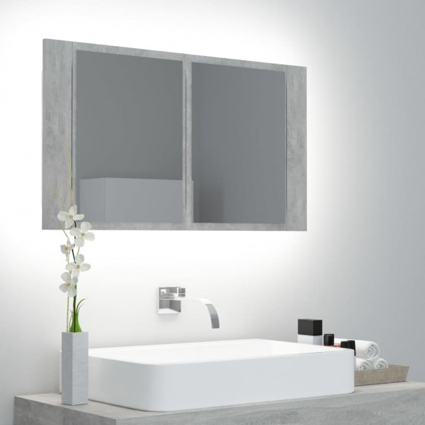 Armario espejo baño luz LED acrílico gris hormigón 80x12x45 cm D