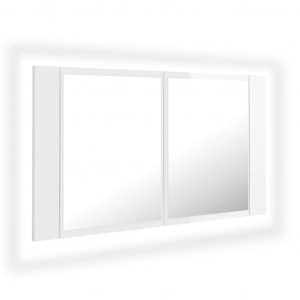 Armario espejo de baño LED acrílico blanco brillo 80x12x45 cm D