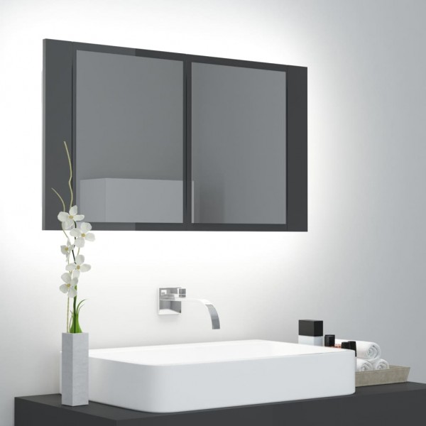 Armario espejo de baño luz LED acrílico gris brillo 80x12x45 cm D