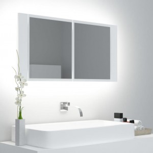 Armario espejo de baño con luz LED acrílico blanco 90x12x45 cm D
