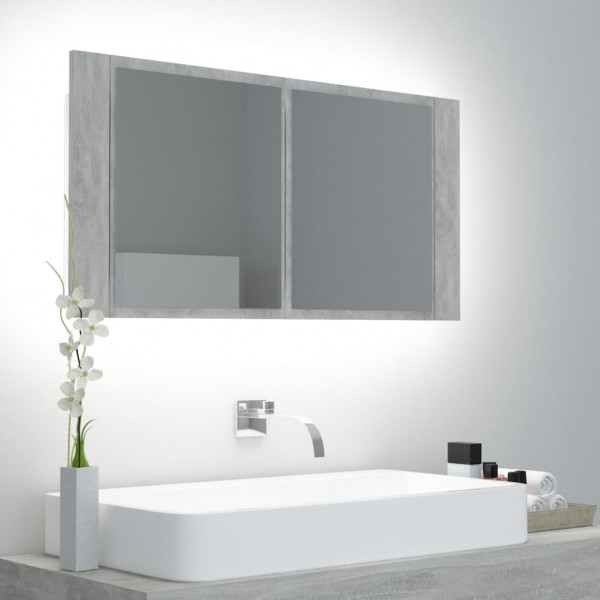 Armário espelho luz LED banheiro acrílico cinza 90x12x45 cm D