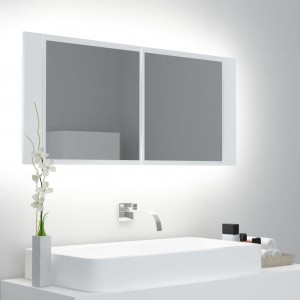 Armario espejo de baño con luz LED acrílico blanco 100x12x45 cm D