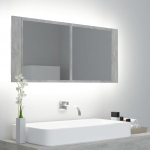 Armario espejo baño luz LED acrílico gris hormigón 100x12x45 cm D