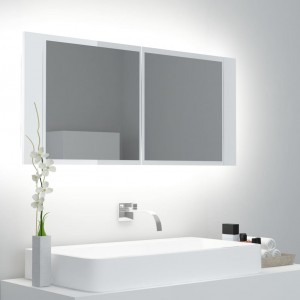 Armario espejo de baño LED acrílico blanco brillo 100x12x45 cm D