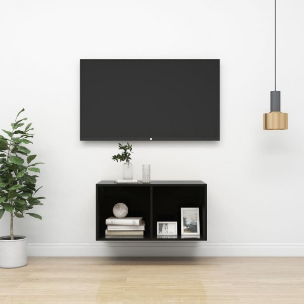 Mueble TV de pared madera contrachapada negro brillo 37x37x72cm D