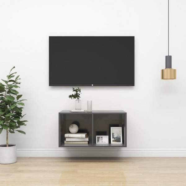 Mueble TV de pared madera contrachapada gris brillo 37x37x72 cm D