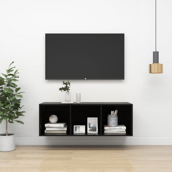Móvel de TV parede madeira contraplacada preto brilho 37x37x107cm D
