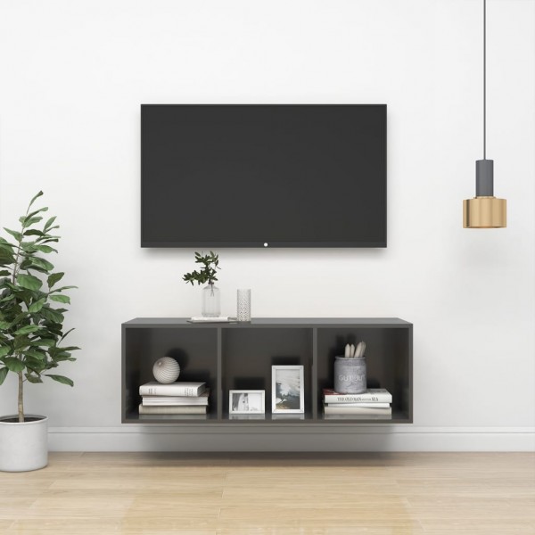 Mueble TV pared madera contrachapada gris brillo 37x37x107 cm D