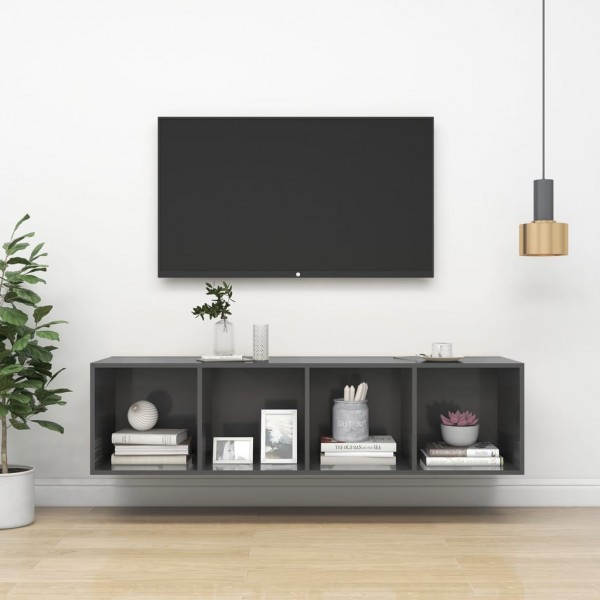 Mueble TV pared madera contrachapada gris brillo 37x37x142.5 cm D
