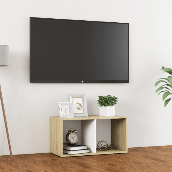 Mobiliário para TV madeira de contraplacado branco e carvalho 72x35x36.5cm D