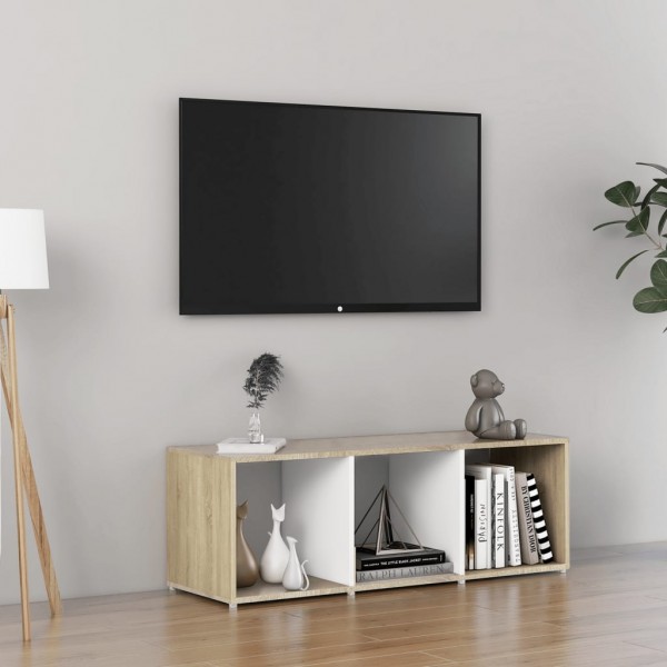 Mueble para TV madera contrachapada blanco y roble 107x35x37 cm D