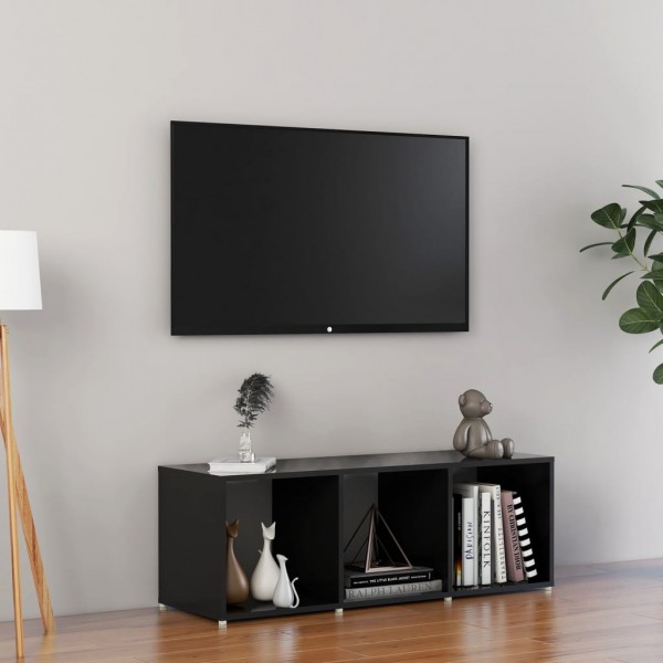 Mueble de TV madera contrachapada negro brillante 107x35x37 cm D