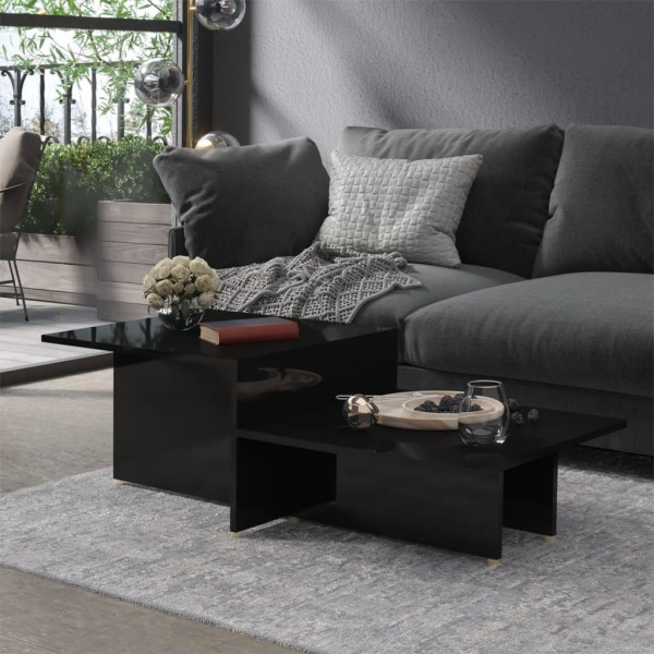 Mesa de centro madera contrachapada negro brillo 111.5x50x33 cm D