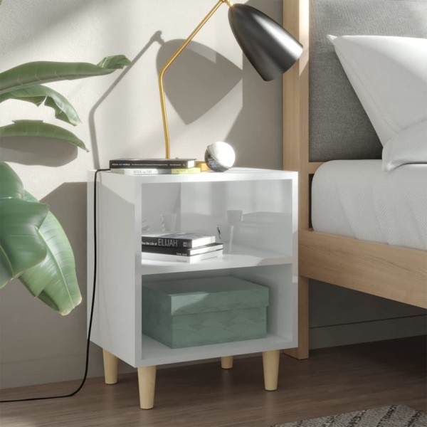 Mesa de noite com patas madeira maciça branco brilho 40x30x50 cm D