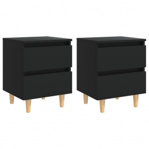 Mesitas de noche 2 uds con patas madera pino negro 40x35x50 cm D