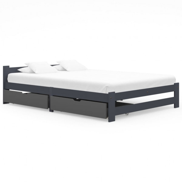 Estructura de cama con 2 cajones pino gris oscuro 140x200 cm D