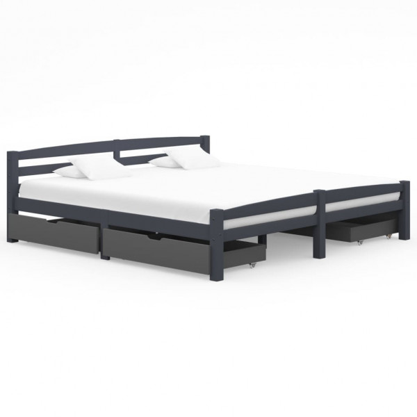 Estructura de cama con 4 cajones pino gris oscuro 180x200 cm Estructura de cama con 4 cajones pino gris oscuro 180x200 cm D