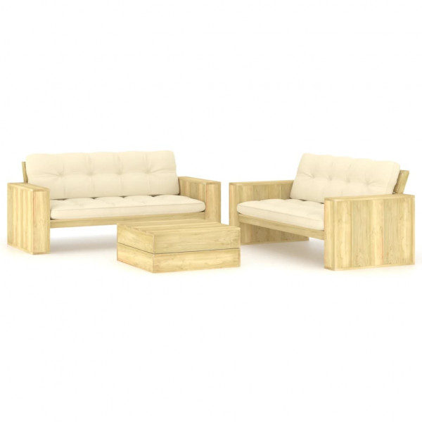 Set de sofás jardín 3 piezas con cojines madera pino impregnada D