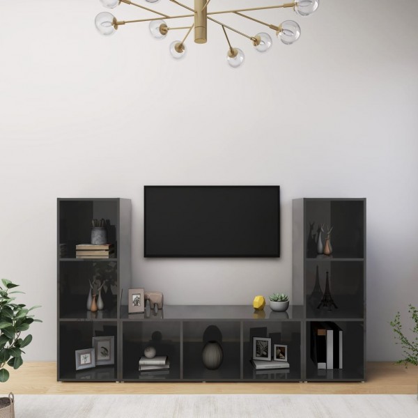 Muebles para TV 3 uds aglomerado gris brillante 107x35x37 cm Muebles para TV 3 uds aglomerado gris brillante 107x35x37 cm D