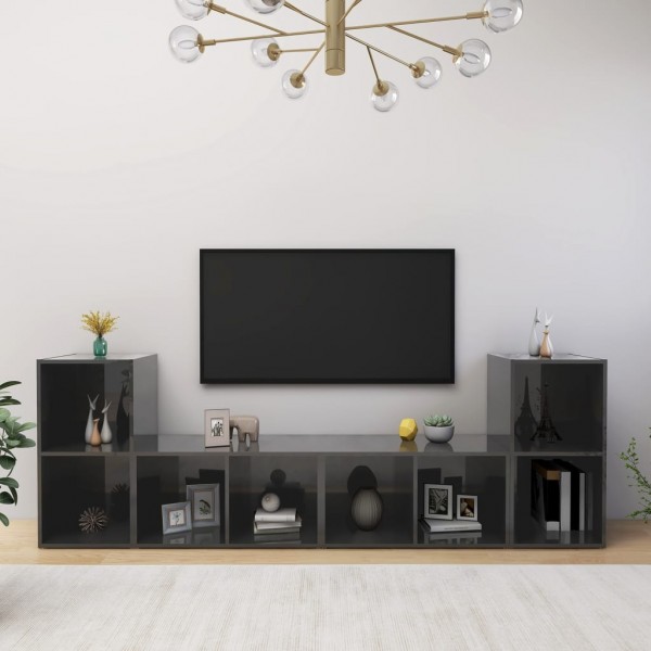 Muebles para TV 4 uds aglomerado gris brillante 72x35x36.5 cm D