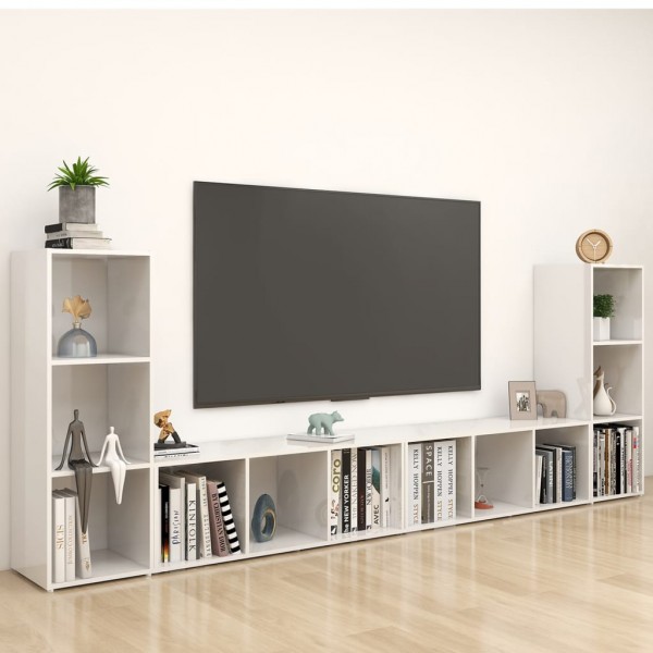 Muebles para TV 4 uds aglomerado blanco brillante 107x35x37 cm D