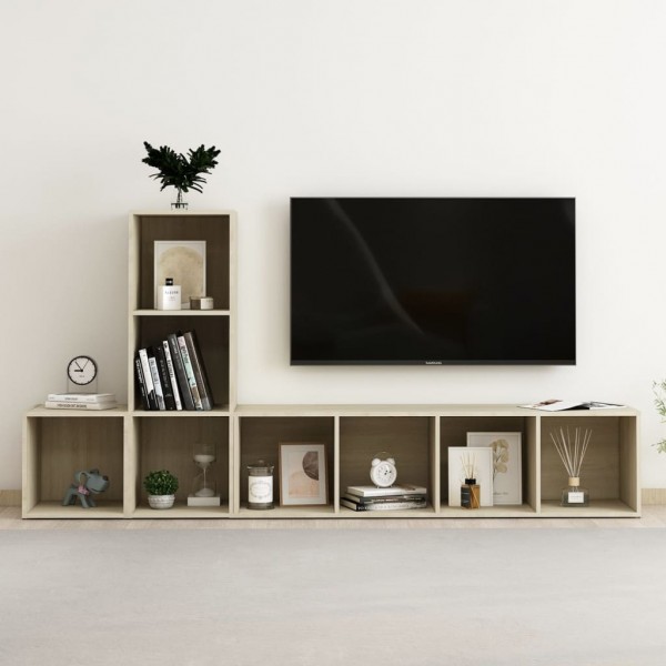 Muebles de pared de TV 3 pzas aglomerado color roble Sonoma D