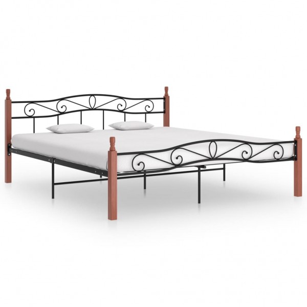 Estructura de cama madera maciza roble metal negro 200x200 cm D