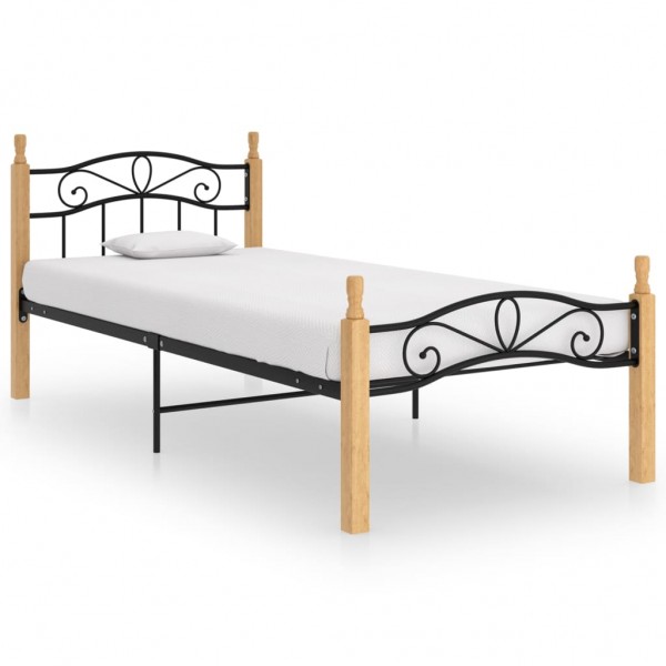 Estrutura de cama madeira maciça carvalho preto metal 100x200 cm D