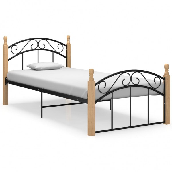 Estrutura de cama metálica e madeira maciça de carvalho 90x200 cm D