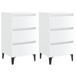 Mesitas de noche 2 uds patas de metal blanco brillo 40x35x69 cm D