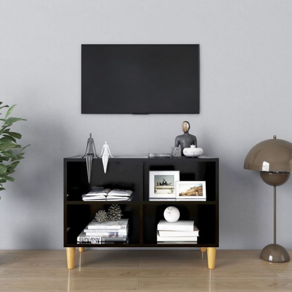 Mueble de TV con patas de madera maciza negro 69.5x30x50 cm D