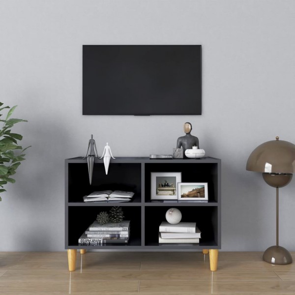 Mueble de TV patas de madera maciza gris brillo 69.5x30x50 cm D