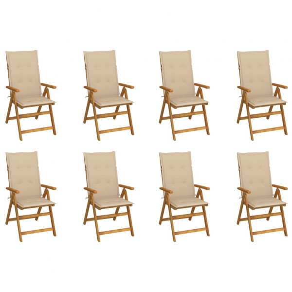 Cadeiras e almofadas dobráveis de jardim 8 peças em madeira de acácia maciça D
