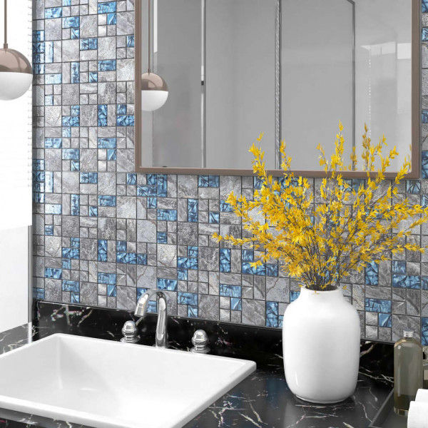 Azulejos de mosaico 11 unidades vidrio gris y azul 30x30 cm D