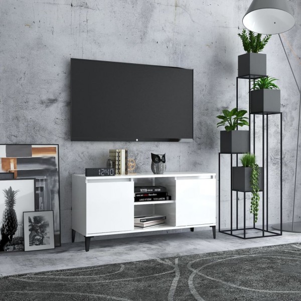 Mueble de TV con patas de metal blanco brillante 103.5x35x50 cm D